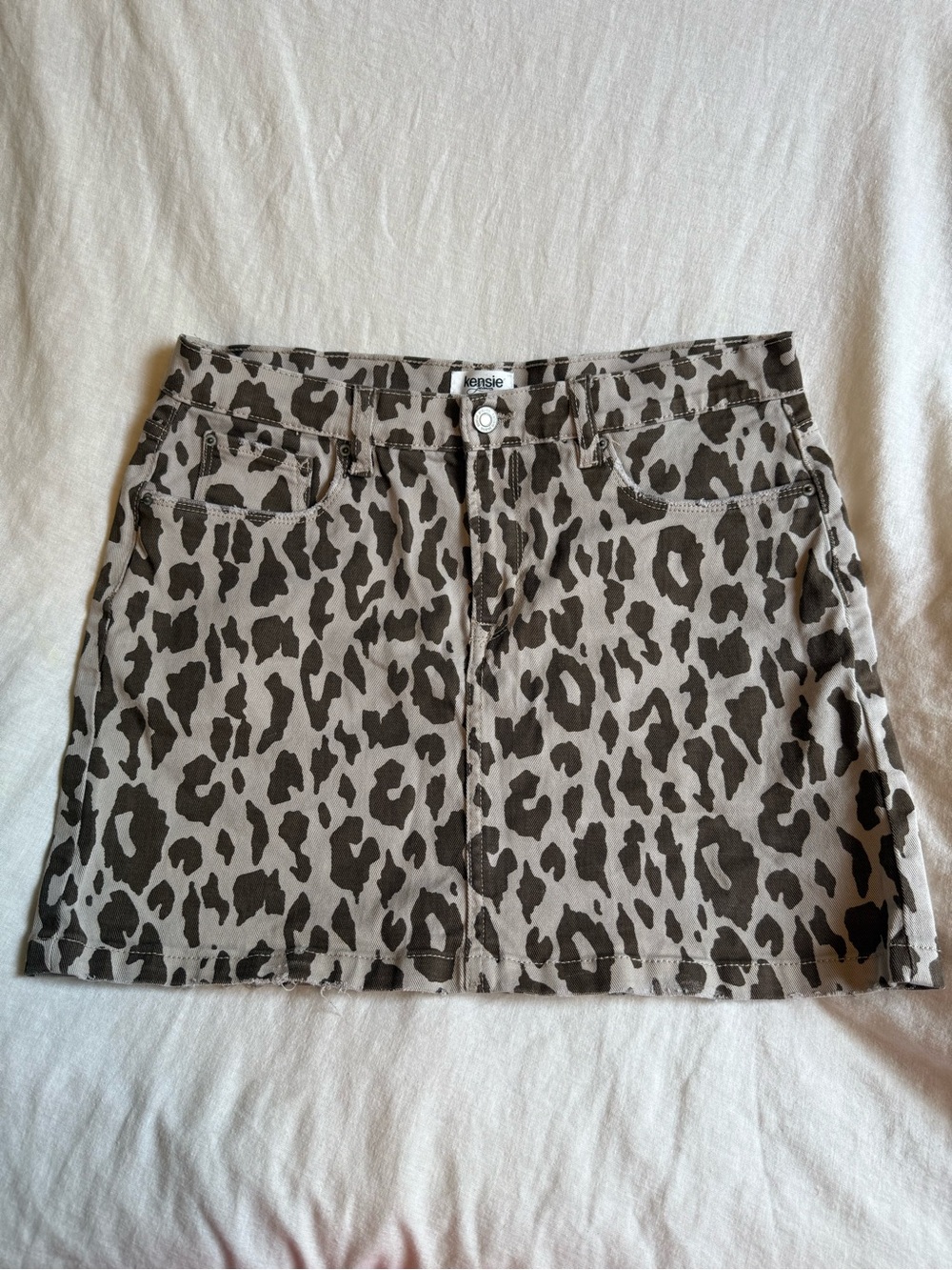 Leopard Print Denim Mini Skirt